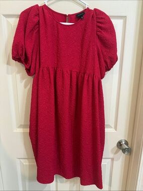 Who What Wear Red Puff-Sleeve Textured Dress